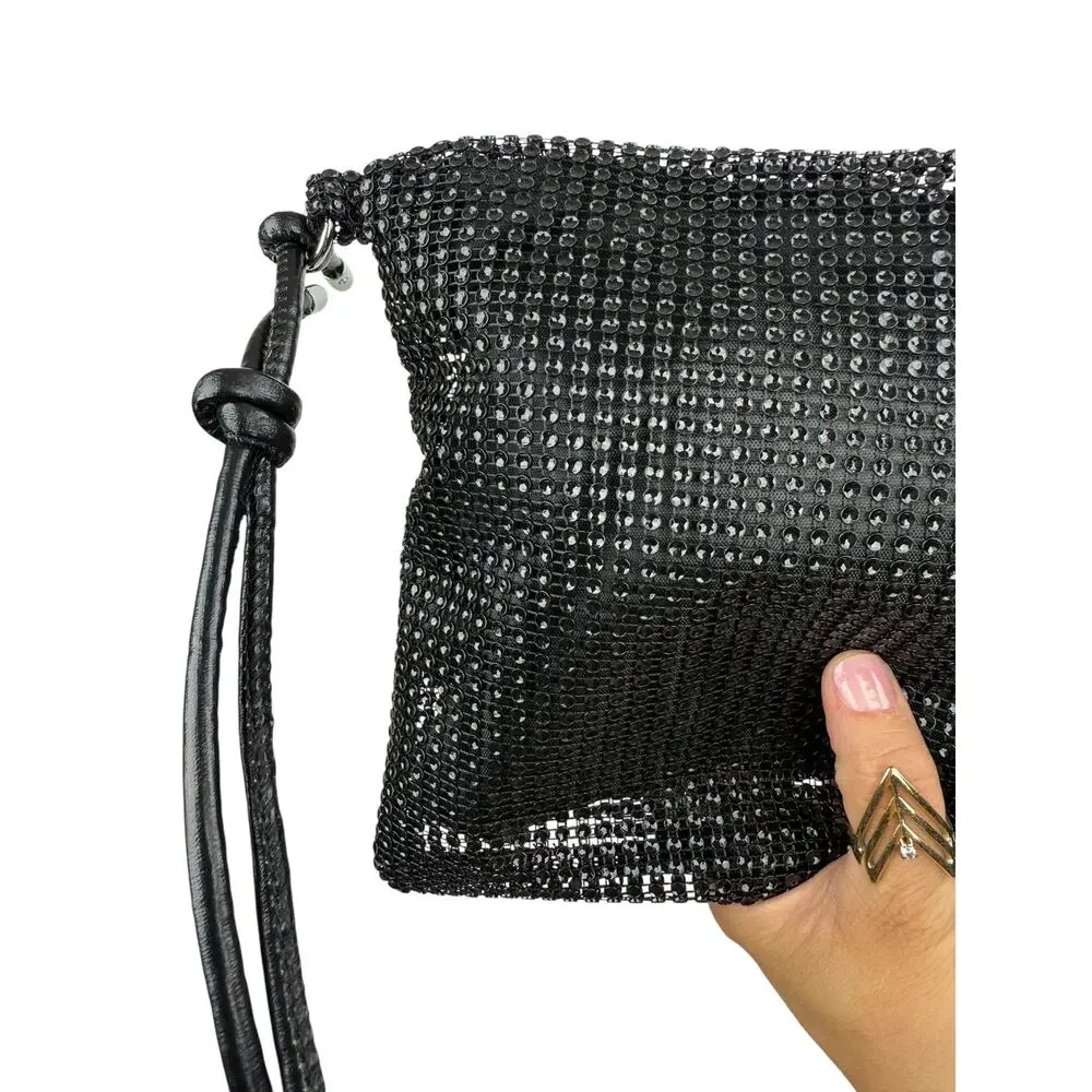 Vintage black mesh sequins disco bag with adjustable leather strap
